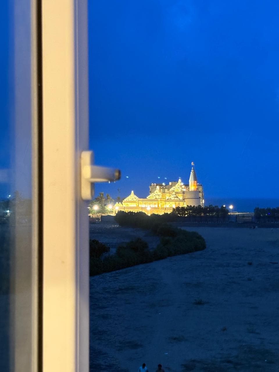 Temple lights at dusk